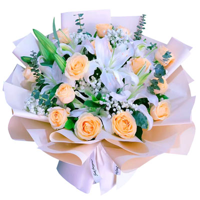 杭州16朵香槟玫瑰2支百合，爱的温暖和幸福