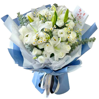 杭州11朵白玫瑰桔梗百合,爱永恒不息