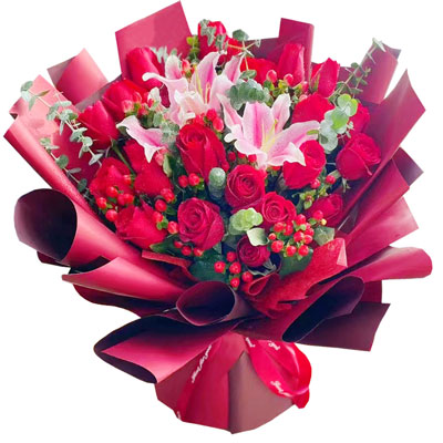 杭州22朵红玫瑰百合,爱的火焰