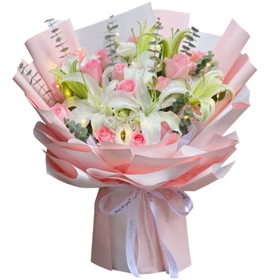 杭州16朵粉玫瑰百合，感情稳定坚固