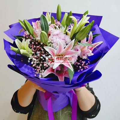 杭州6支粉色多头百合，真诚的问候