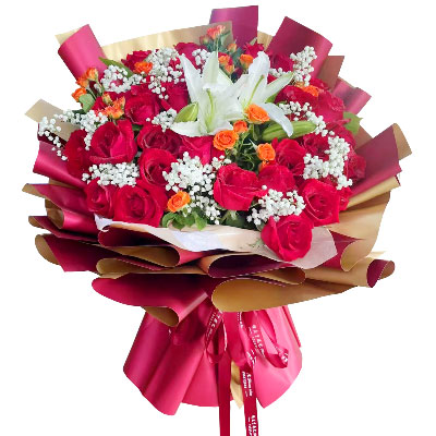 杭州33朵红玫瑰百合，爱如同花般绽放